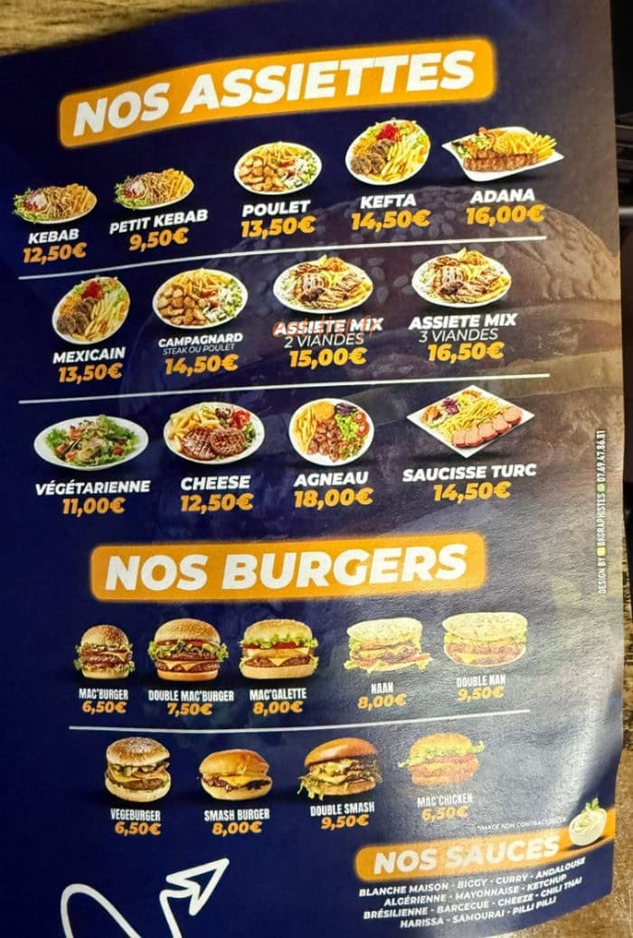Carte et menu de Chez les frères à Bouzonville — Assiettes, burgers...