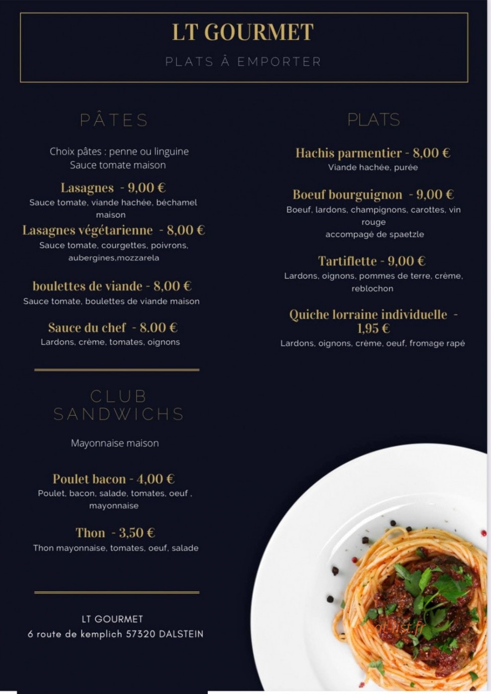 LT Gourmet — carte page 1