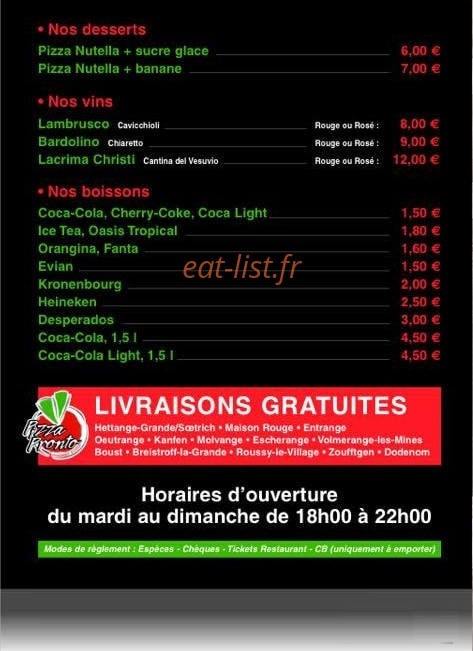 Pizza Pronto — carte page 4