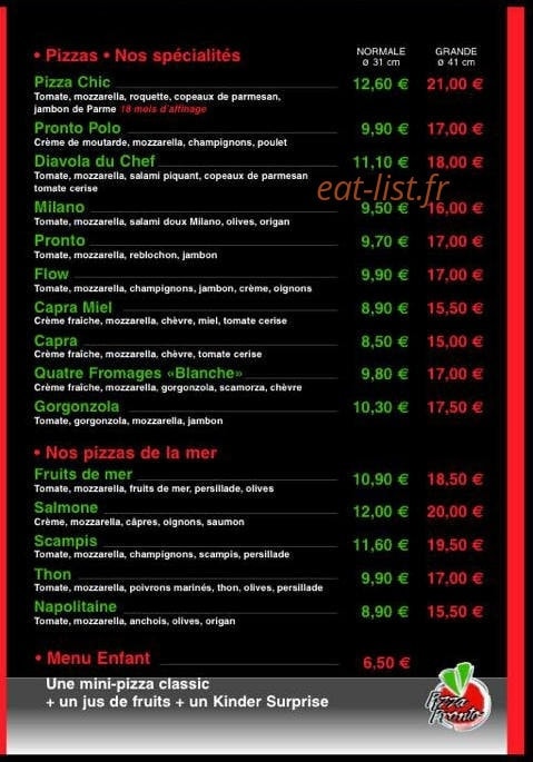Pizza Pronto — carte page 3
