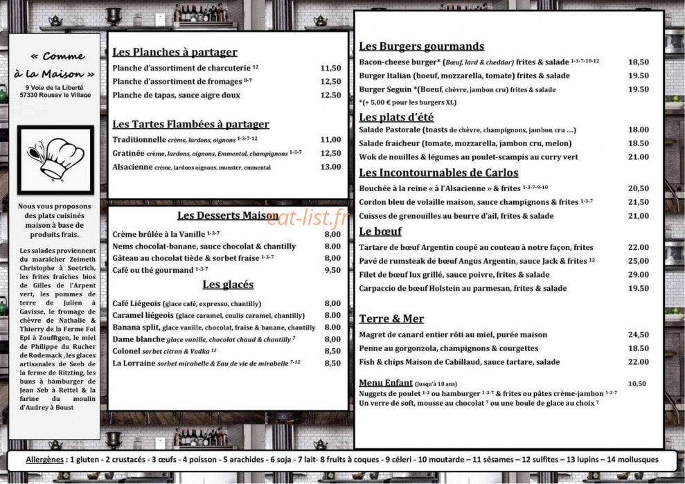 Comme à la Maison — carte page 1