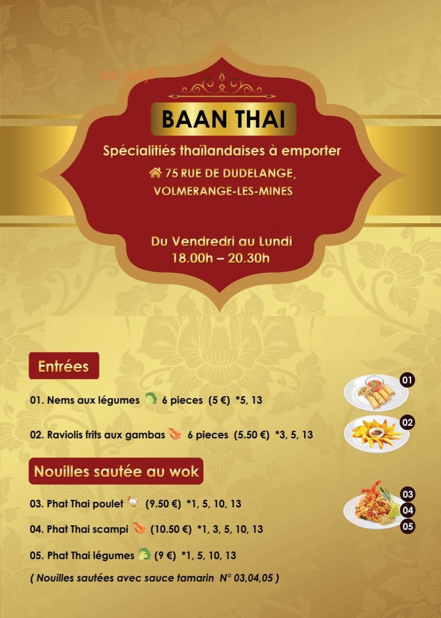 Baan Thai — carte page 1