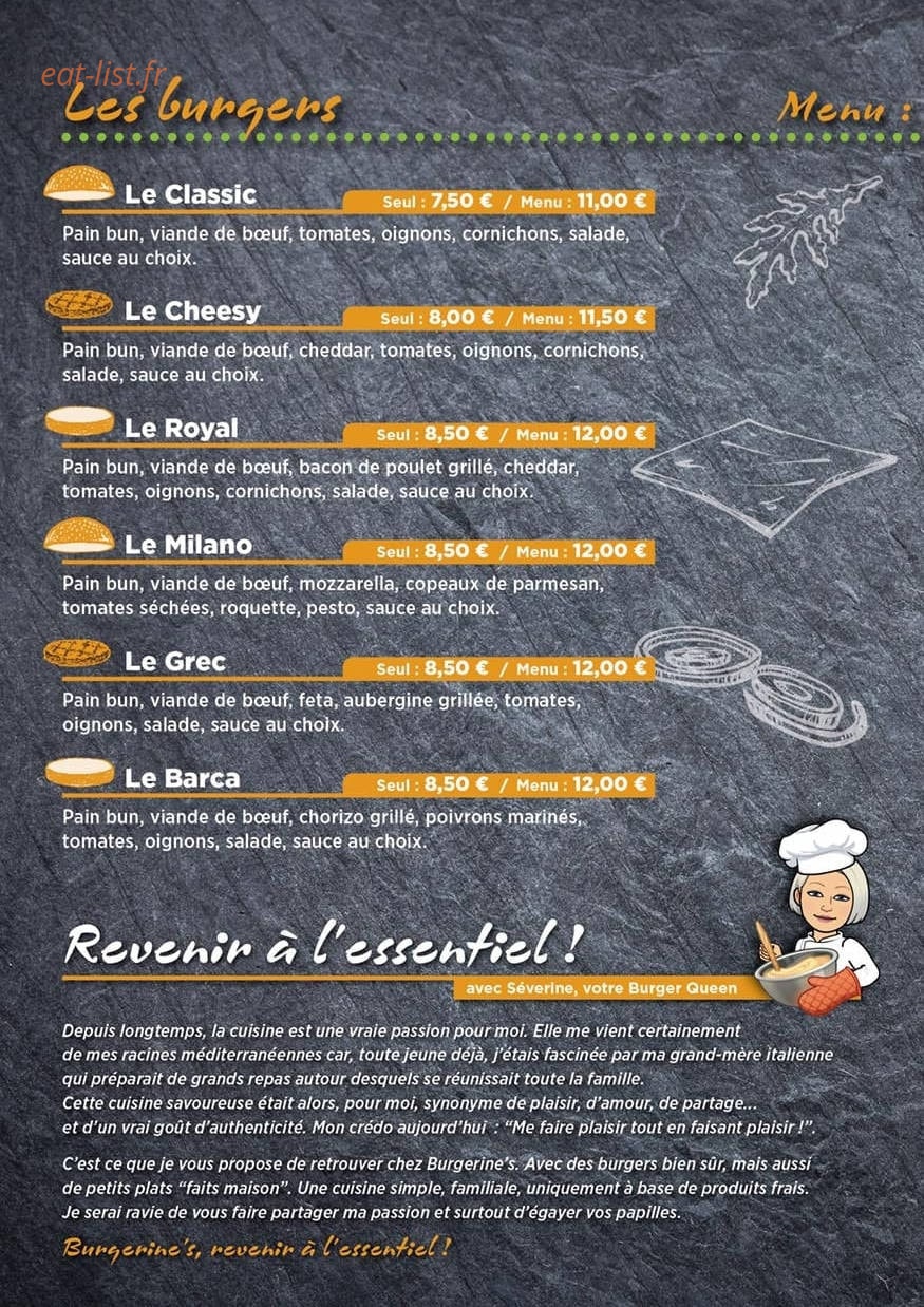 Burgerine's — carte page 1