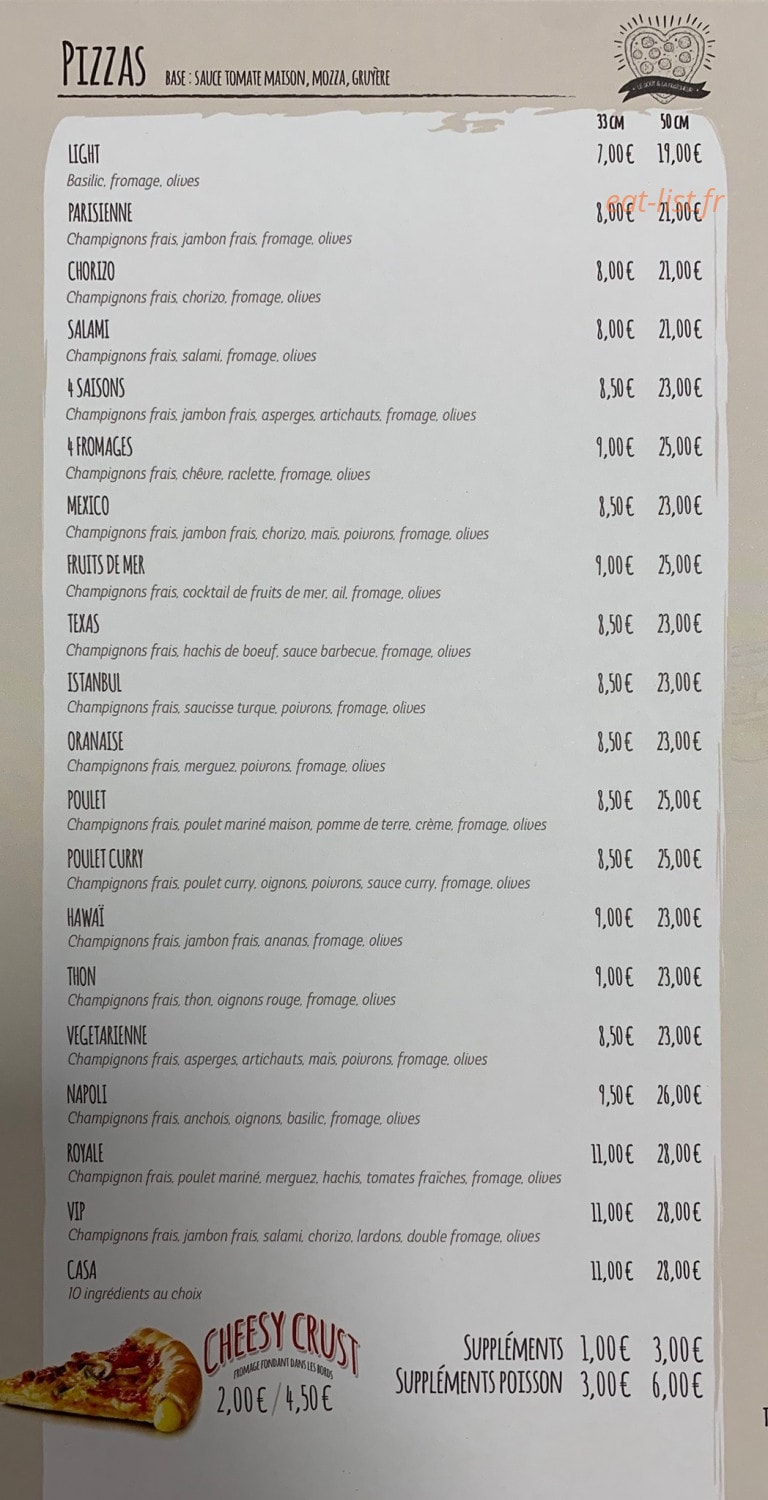 Casa Pizza — carte page 3