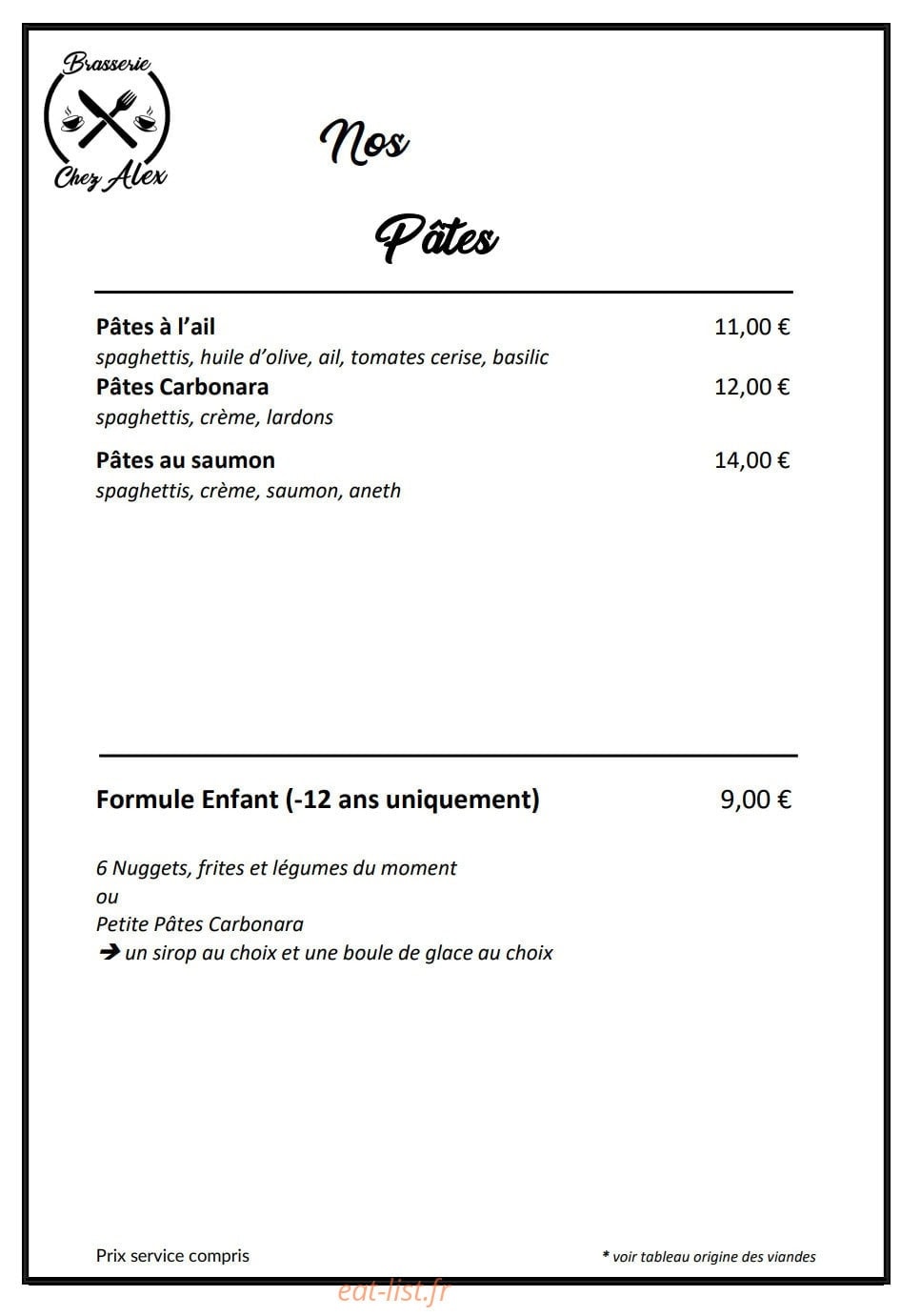 Brasserie chez Alex — carte page 2