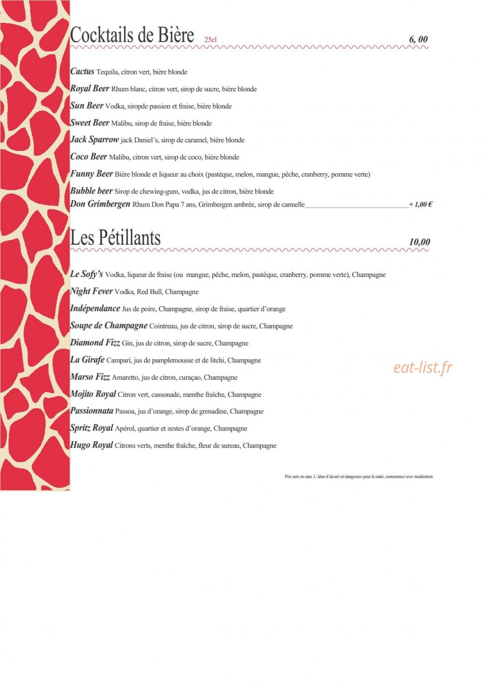 Le Sofy's Bar — carte page 4