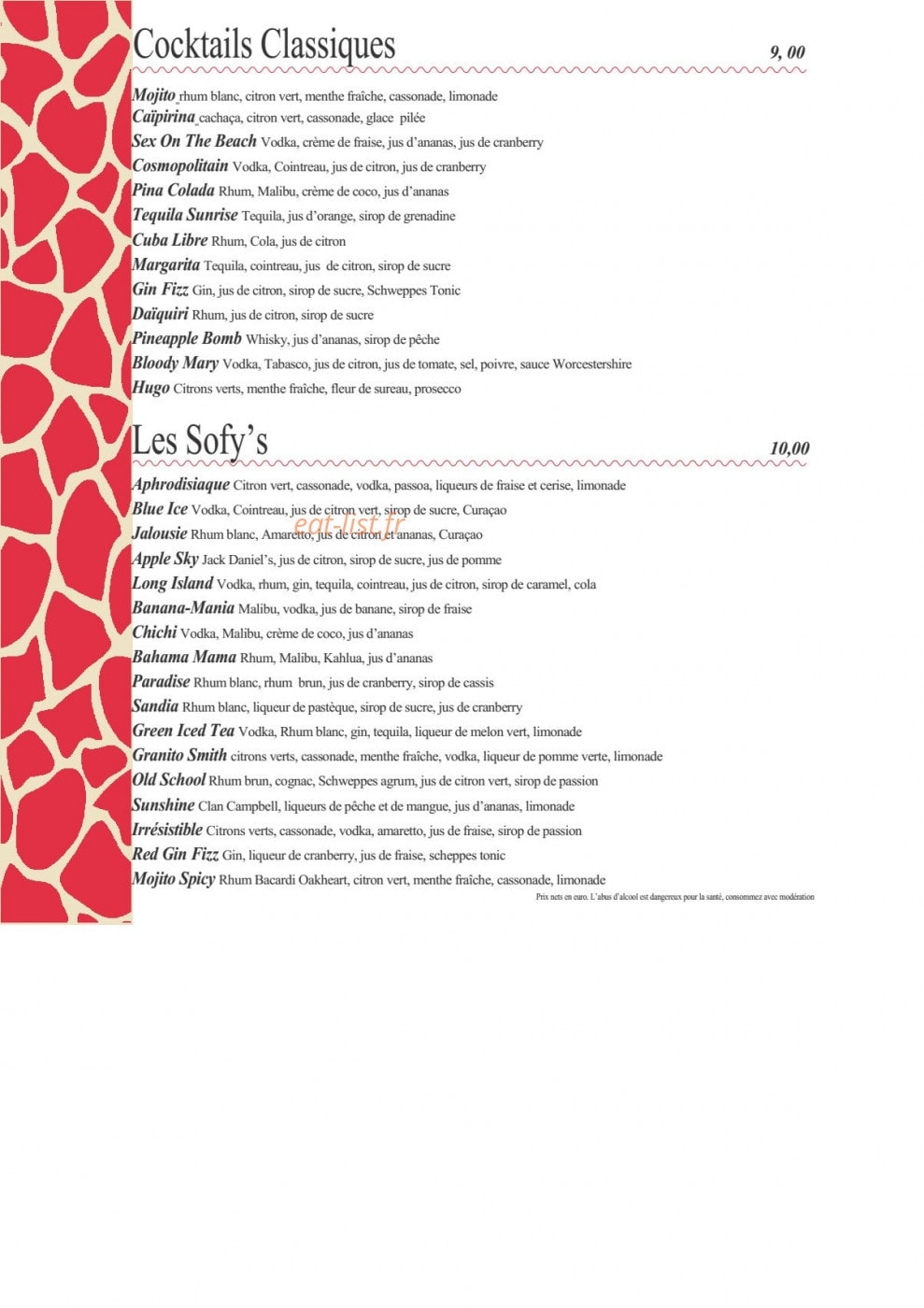 Le Sofy's Bar — carte page 3