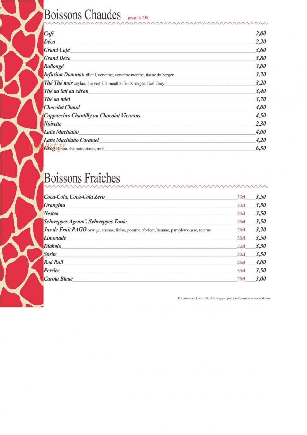 Le Sofy's Bar — carte page 8