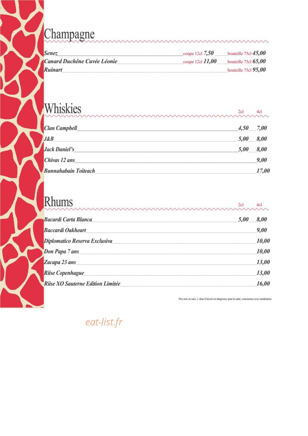 Le Sofy's Bar — carte page 2