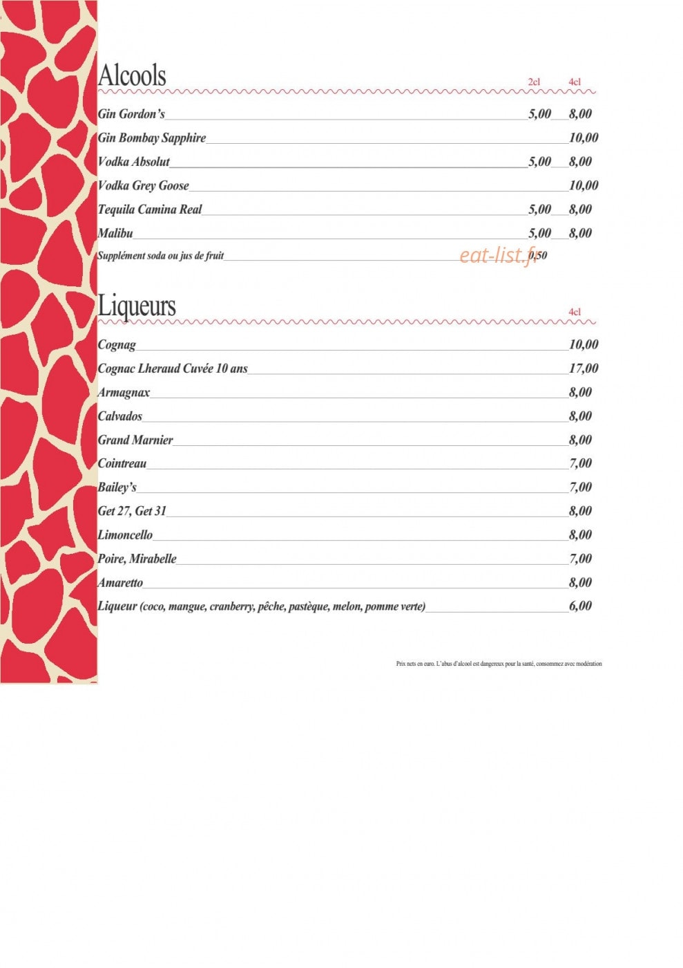 Le Sofy's Bar — carte page 7