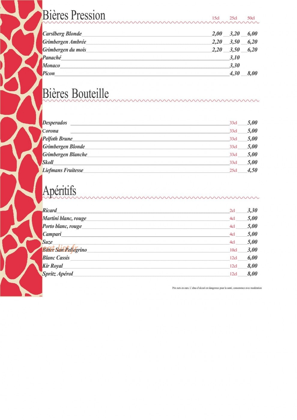 Le Sofy's Bar — carte page 1