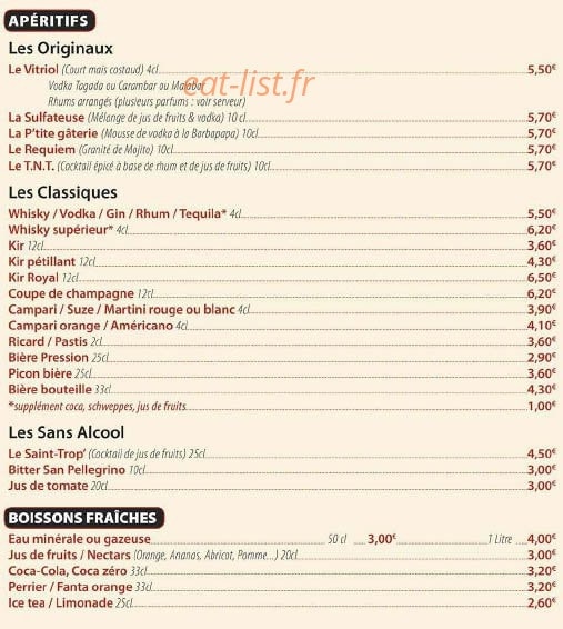 Carte et menu de Les Tontons Flingueurs à Amneville — Les apéritifs et boissons fraîches