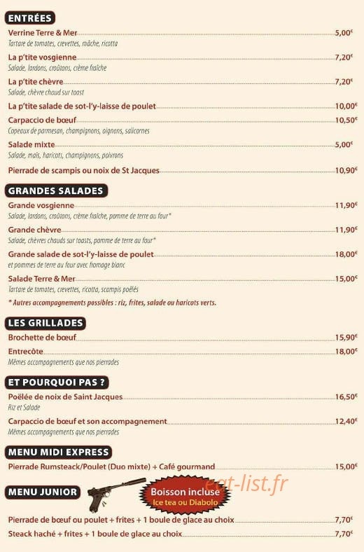 Carte et menu de Les Tontons Flingueurs à Amneville — Les entrées, salades, grillades,...