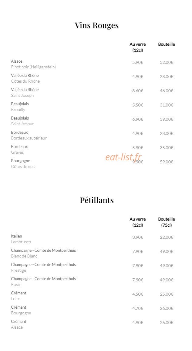 Carte et menu de Les Tontons Flingueurs à Amneville — Les vins rouges et petillant