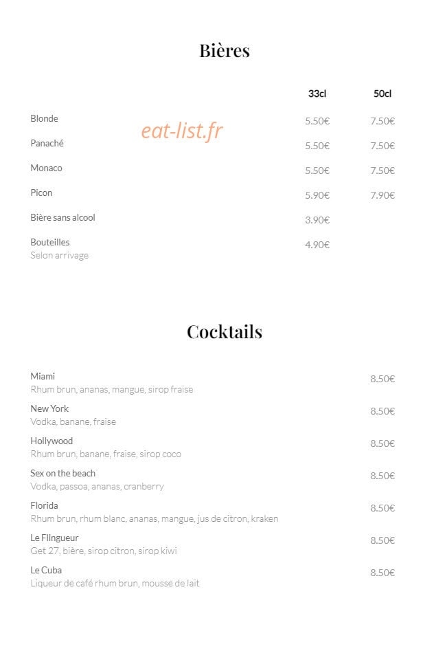 Carte et menu de Les Tontons Flingueurs à Amneville — Les bières et cocktails