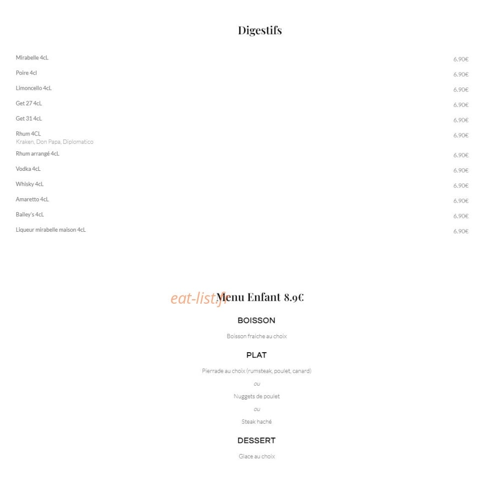 Carte et menu de Les Tontons Flingueurs à Amneville — Les digestifs et menu enfant