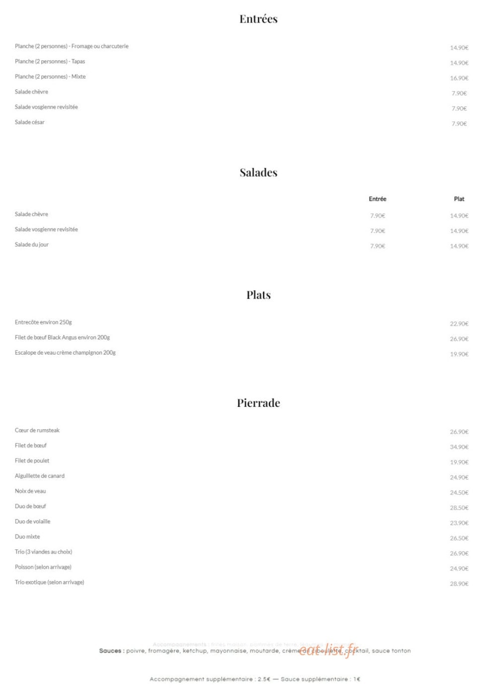 Carte et menu de Les Tontons Flingueurs à Amneville — Les entrées, salades, ...