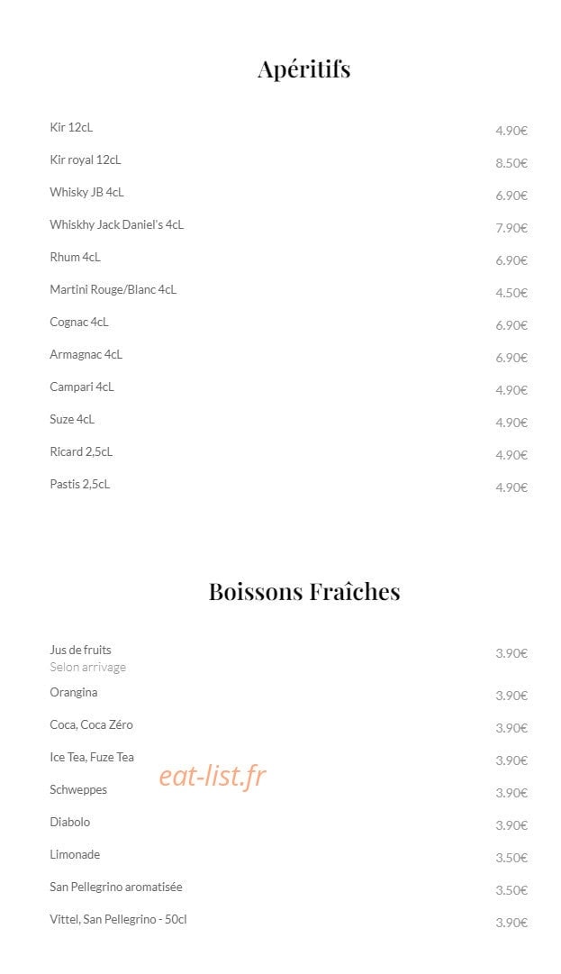 Carte et menu de Les Tontons Flingueurs à Amneville — Les apéritifs, boissons fraiches