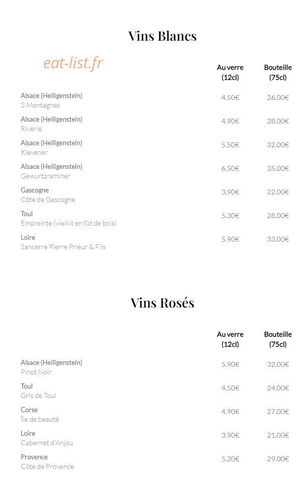 Carte et menu de Les Tontons Flingueurs à Amneville — Les vins blancs et rosés