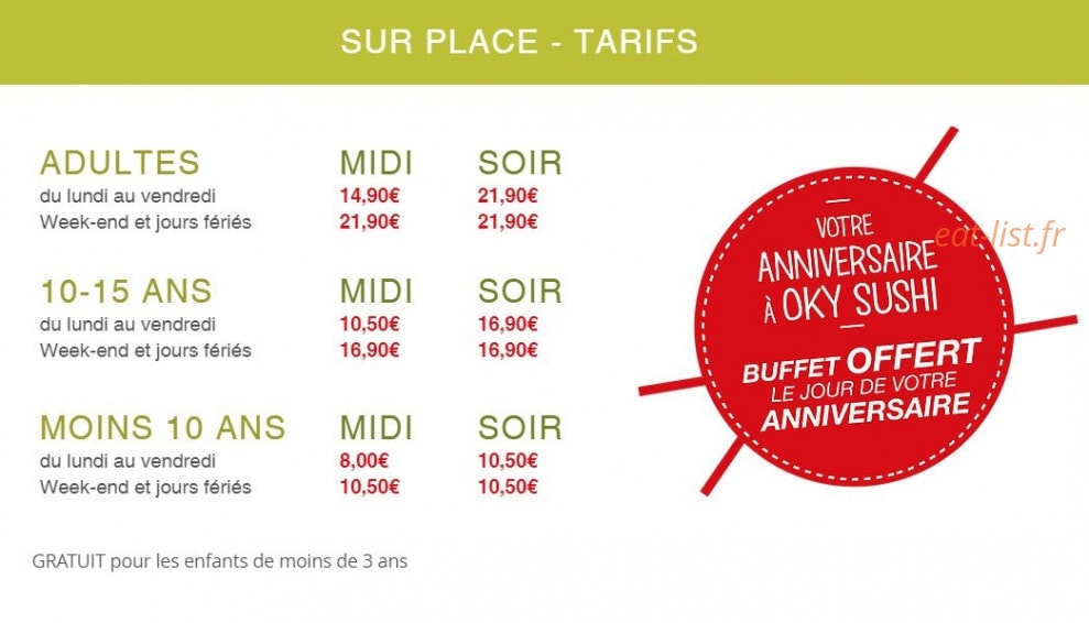Carte et menu de Oky Sushi à Amneville — Les formules
