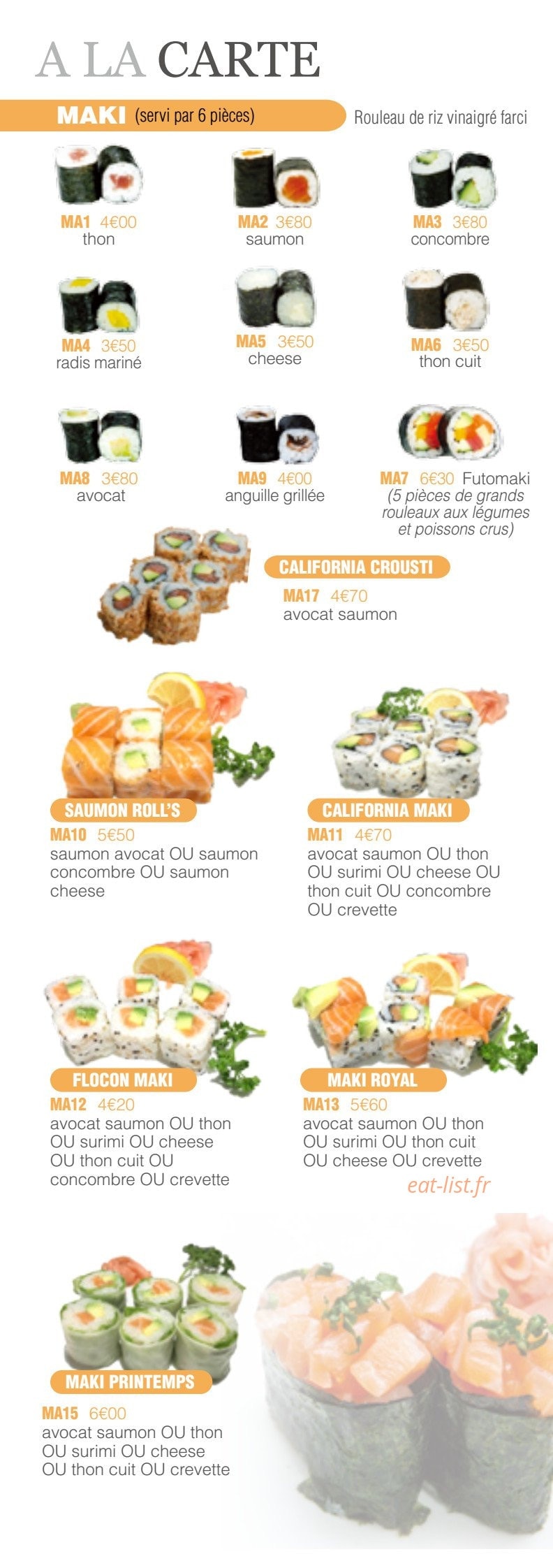 Carte et menu de Oky Sushi à Amneville — Les makis