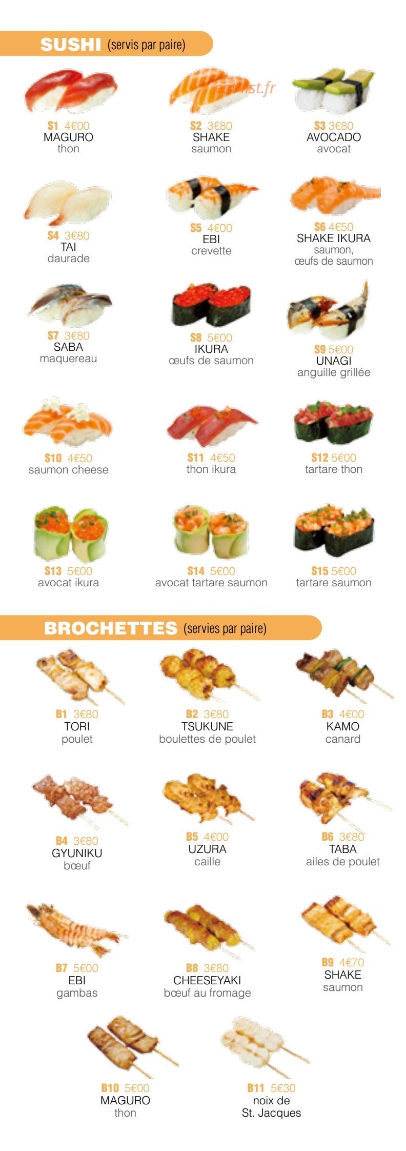 Carte et menu de Oky Sushi à Amneville — Les sushis et brochettes