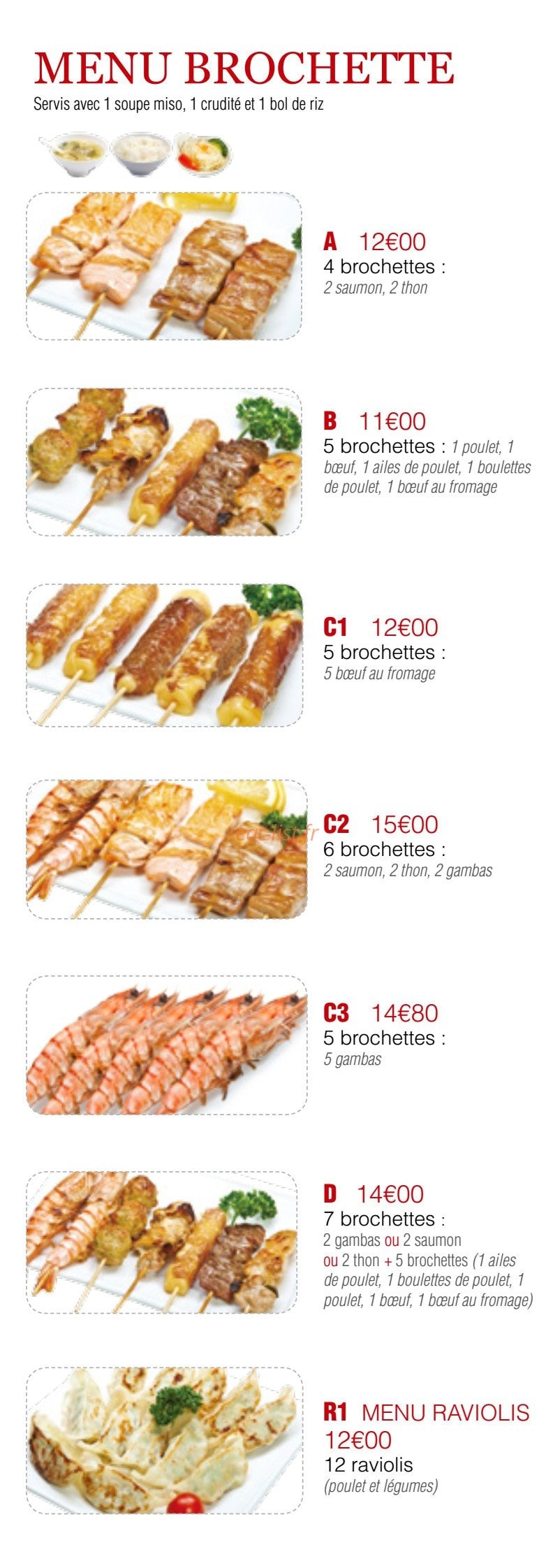 Carte et menu de Oky Sushi à Amneville — Les menus brochettes