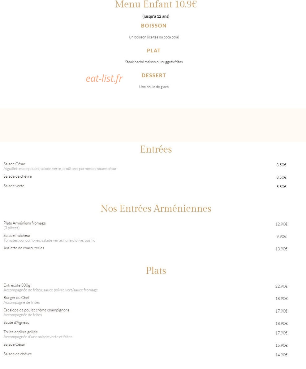 Restaurant ANI — carte page 1