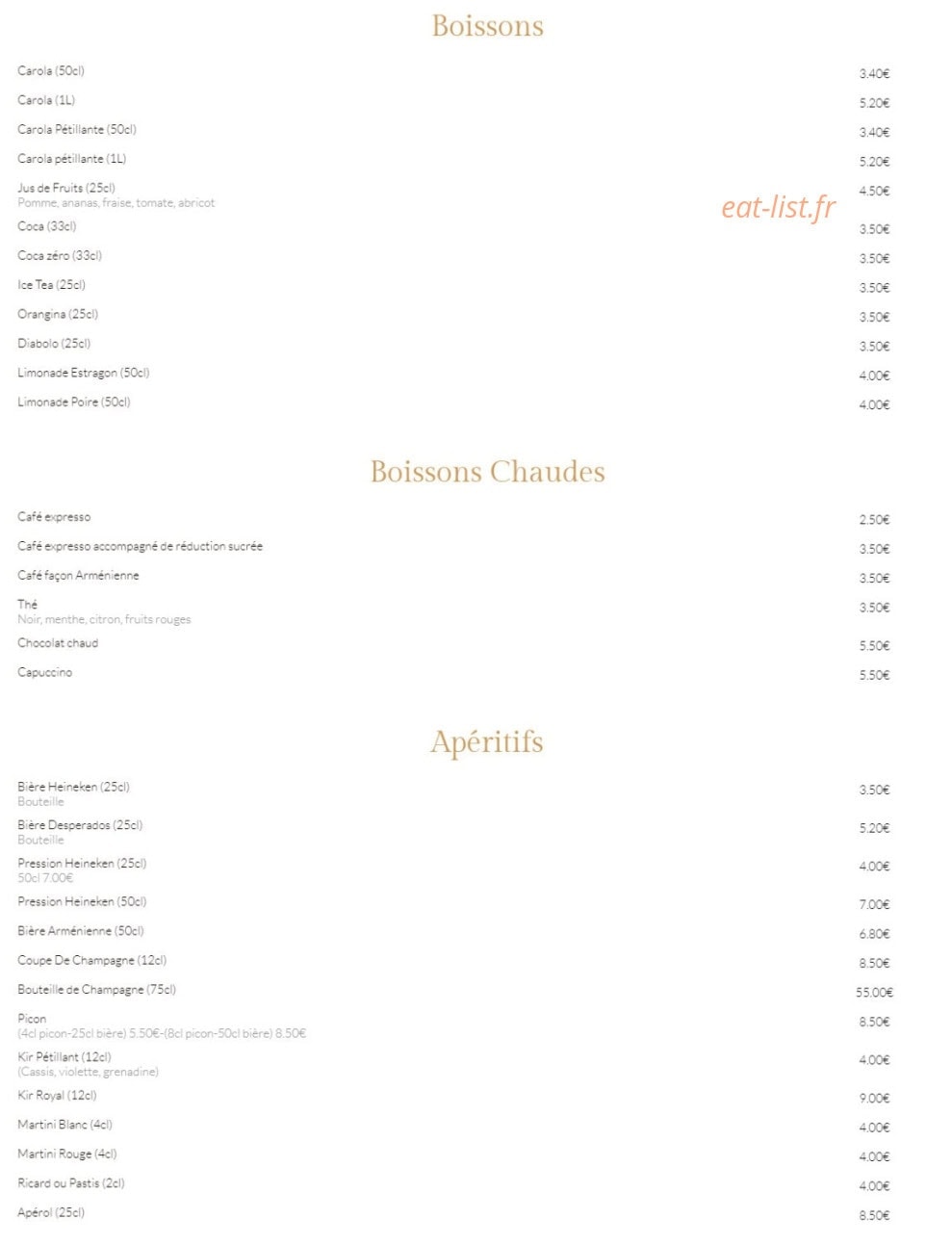 Restaurant ANI — carte page 3