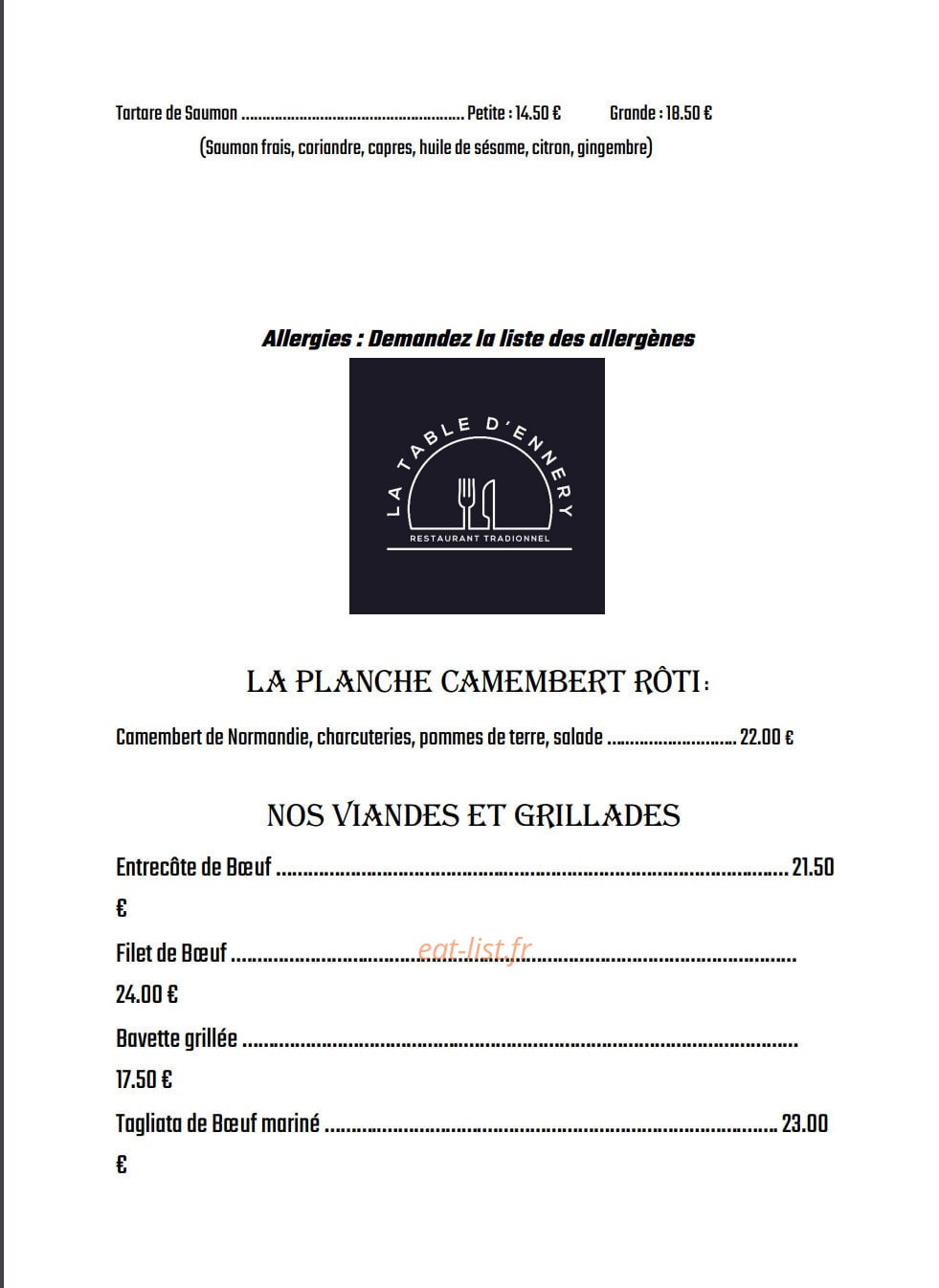 La Table d'Ennery — carte page 2