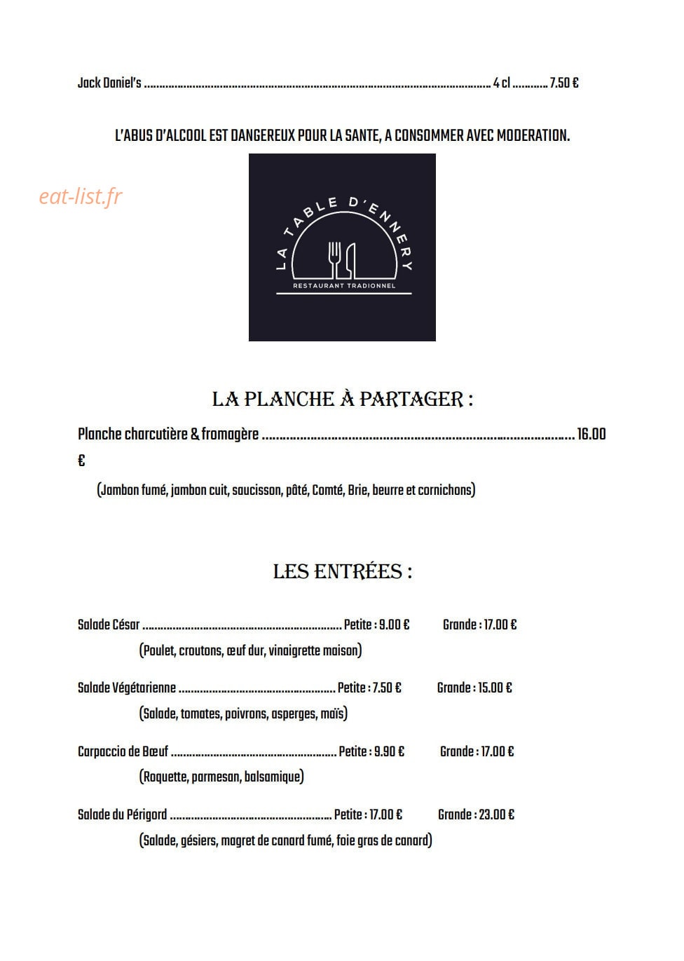 La Table d'Ennery — carte page 1