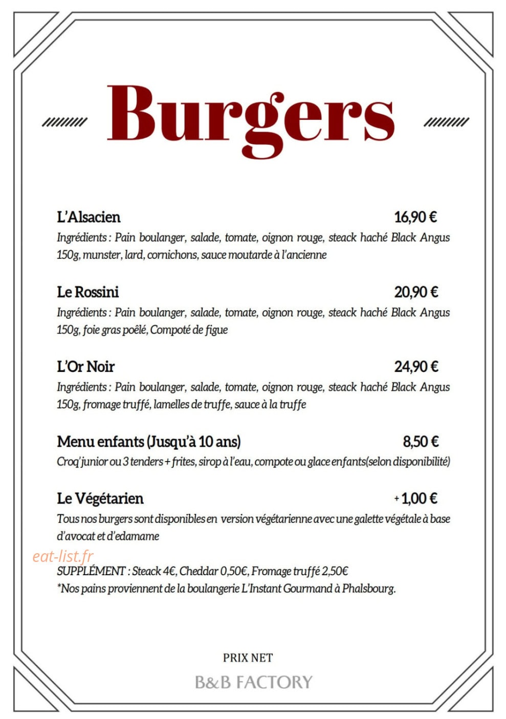 B&B Factory — carte page 4