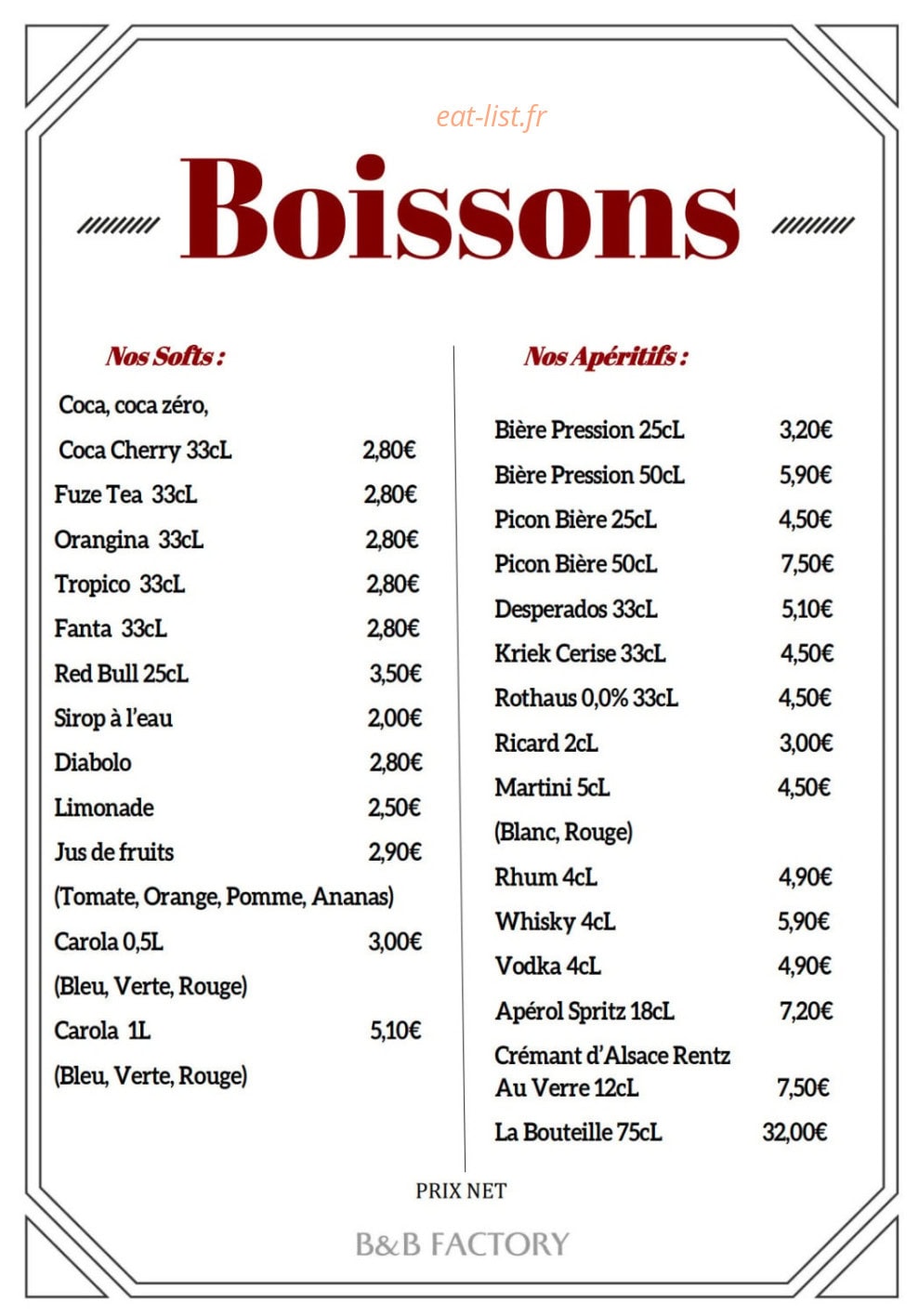 B&B Factory — carte page 6