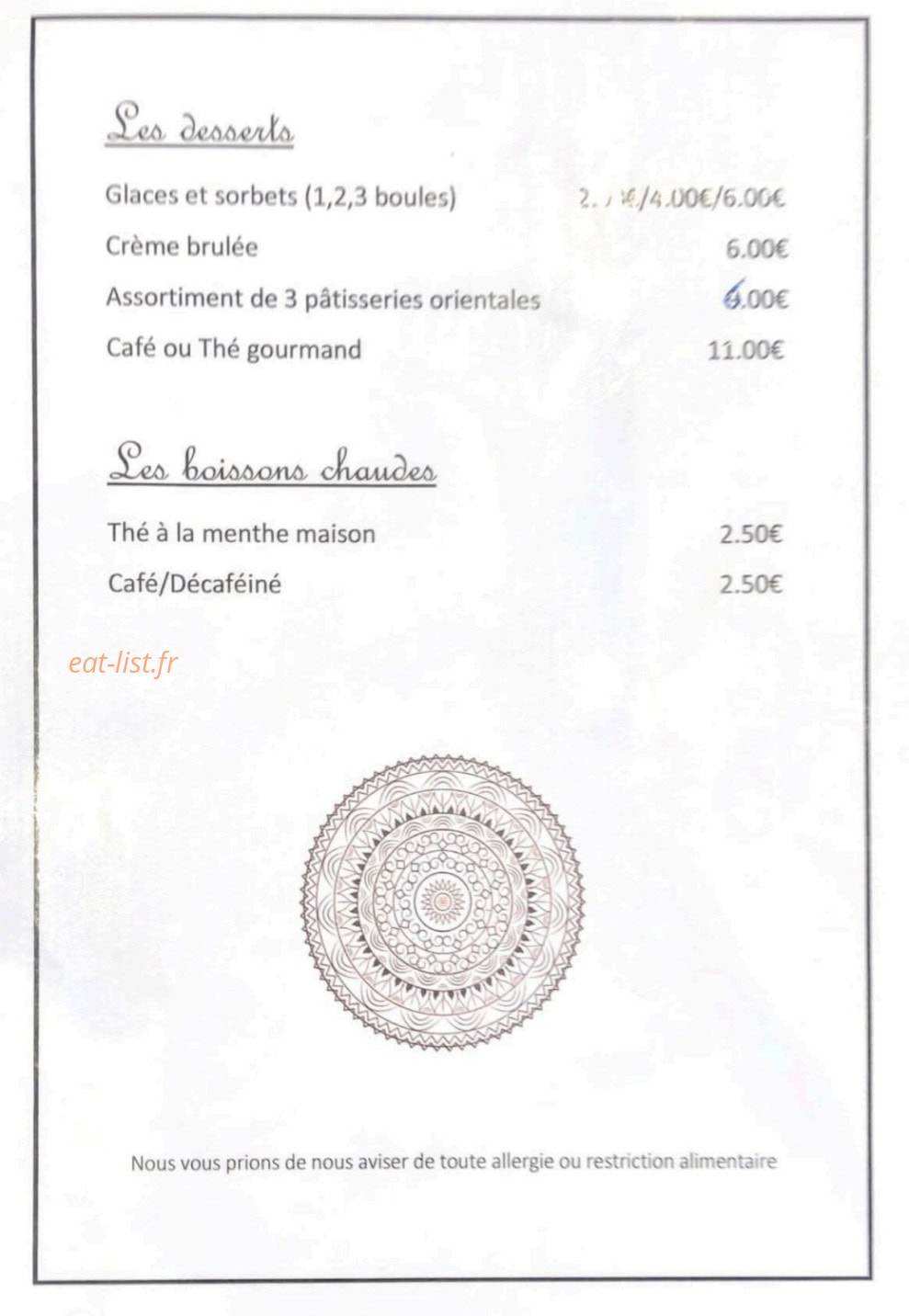Le sherazade — carte page 2