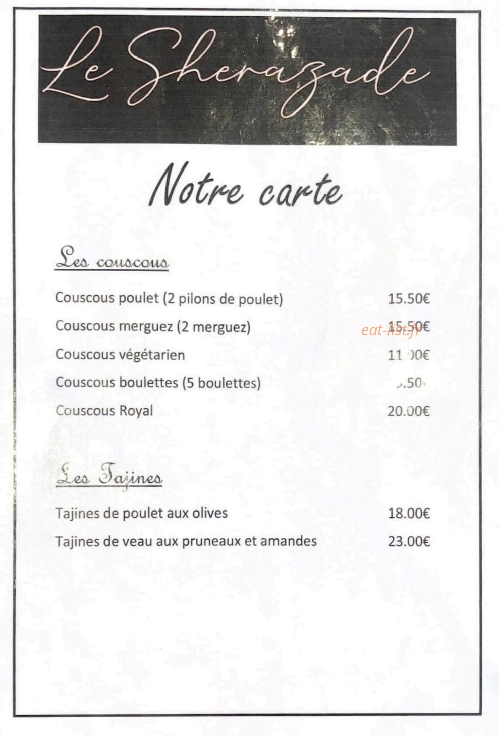 Le sherazade — carte page 1