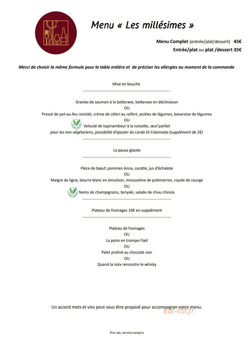 Les miLLésimes — carte page 1