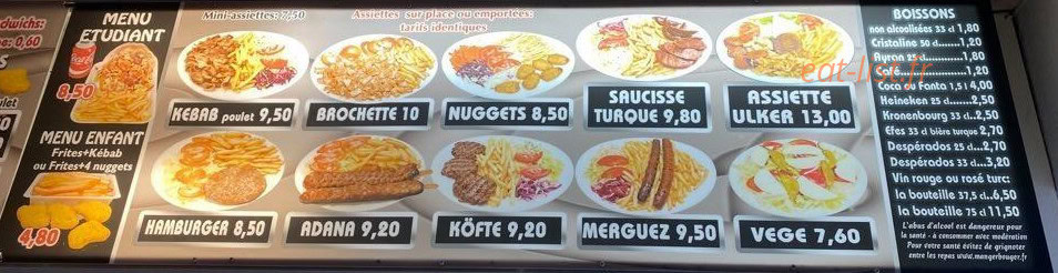 Ulker Kebab — carte page 1