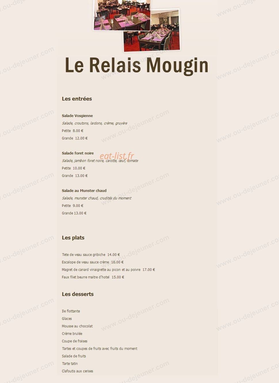 Le Relais Mougin — carte page 1