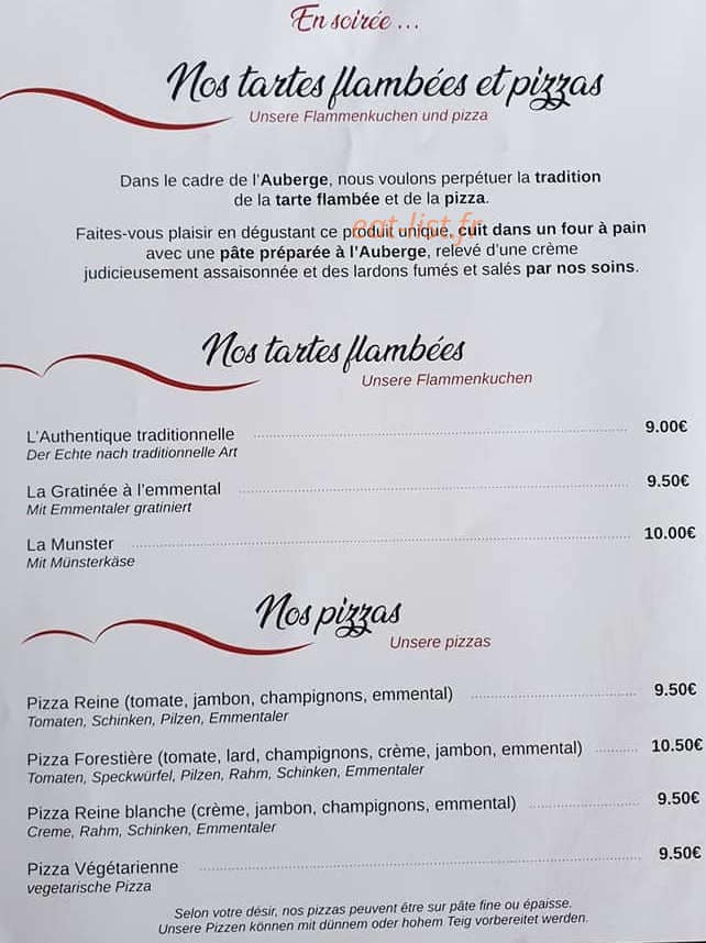 Auberge du stock — carte page 1