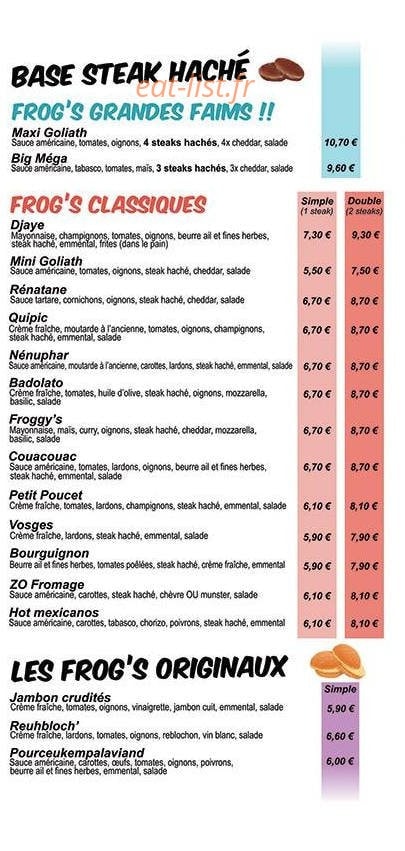 Frog's Burger — carte page 3
