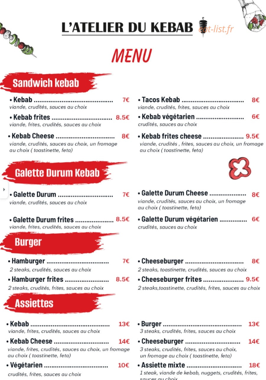 L’Atelier du Kebab — carte page 1