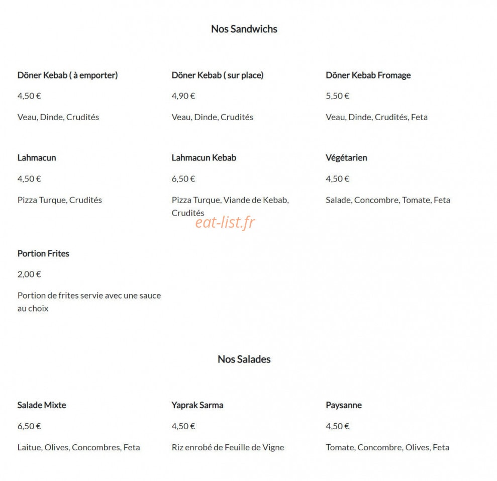 L'Orient Grill — carte page 1