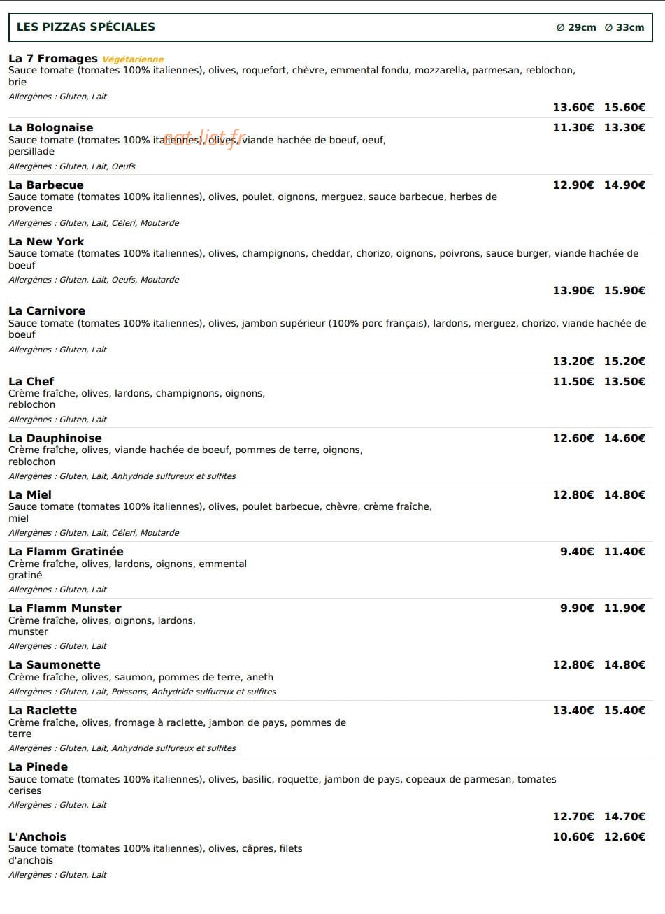 Le Kiosque à Pizzas — carte page 3