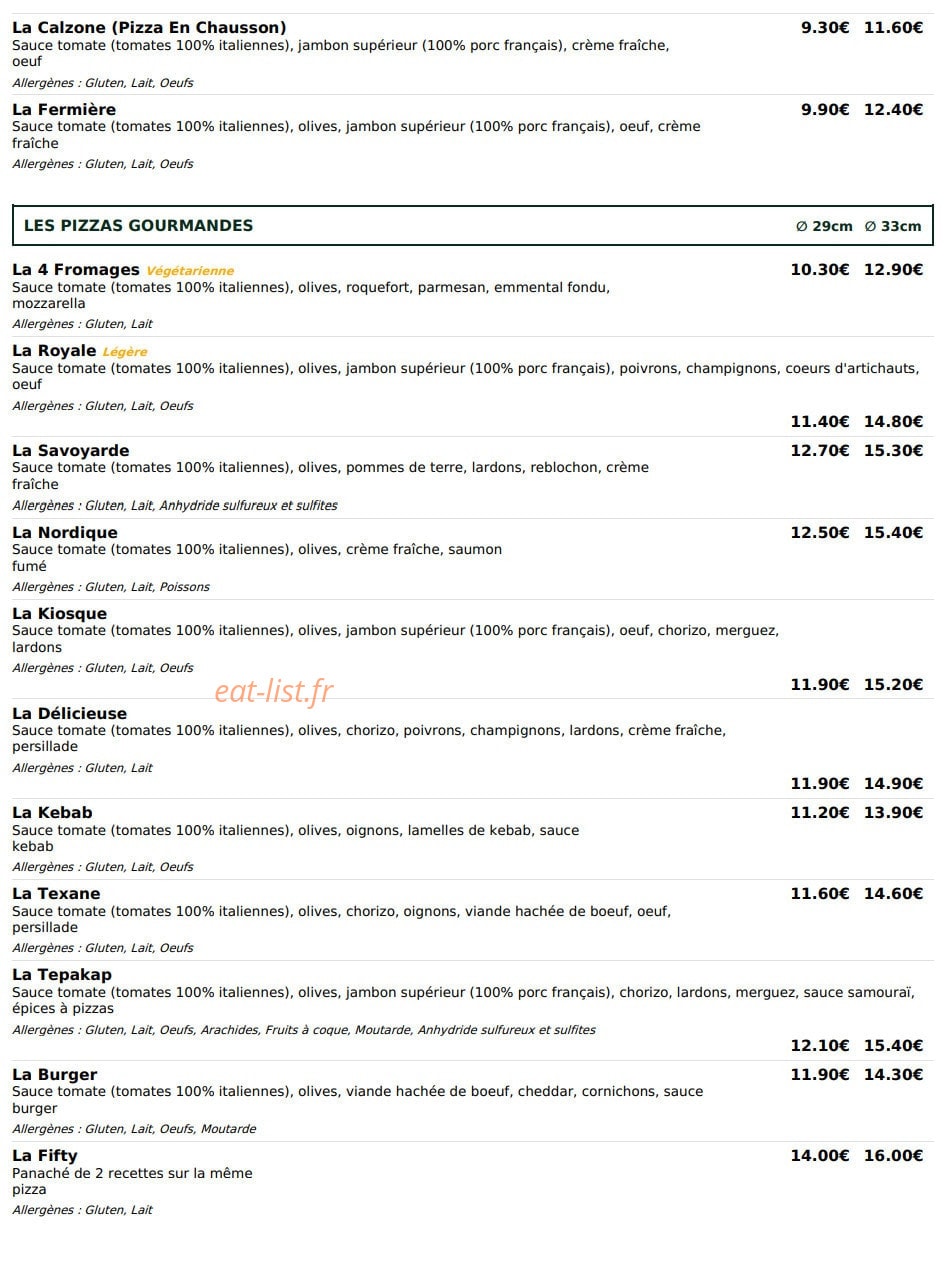 Le Kiosque à Pizzas — carte page 2