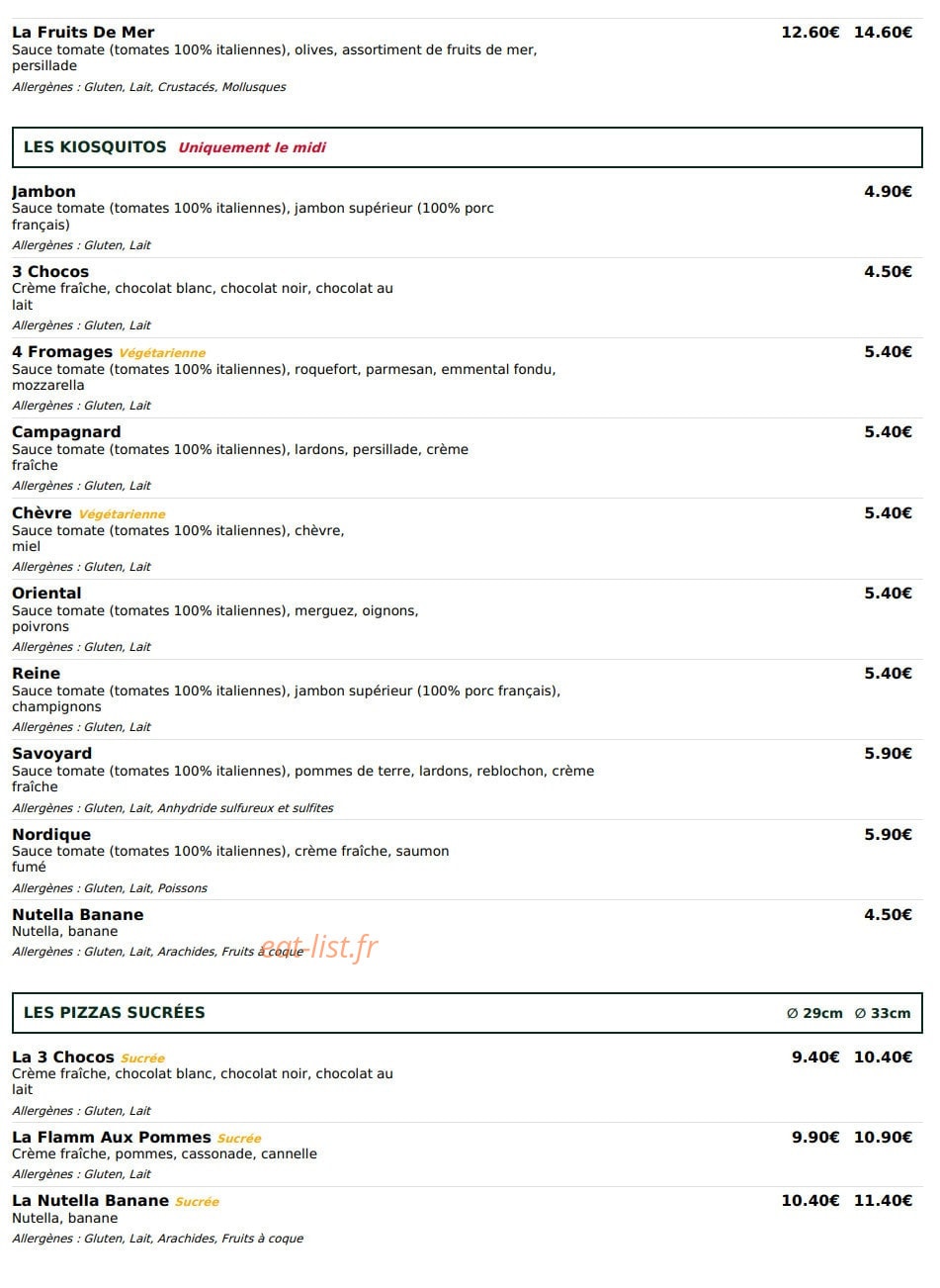 Le Kiosque à Pizzas — carte page 4