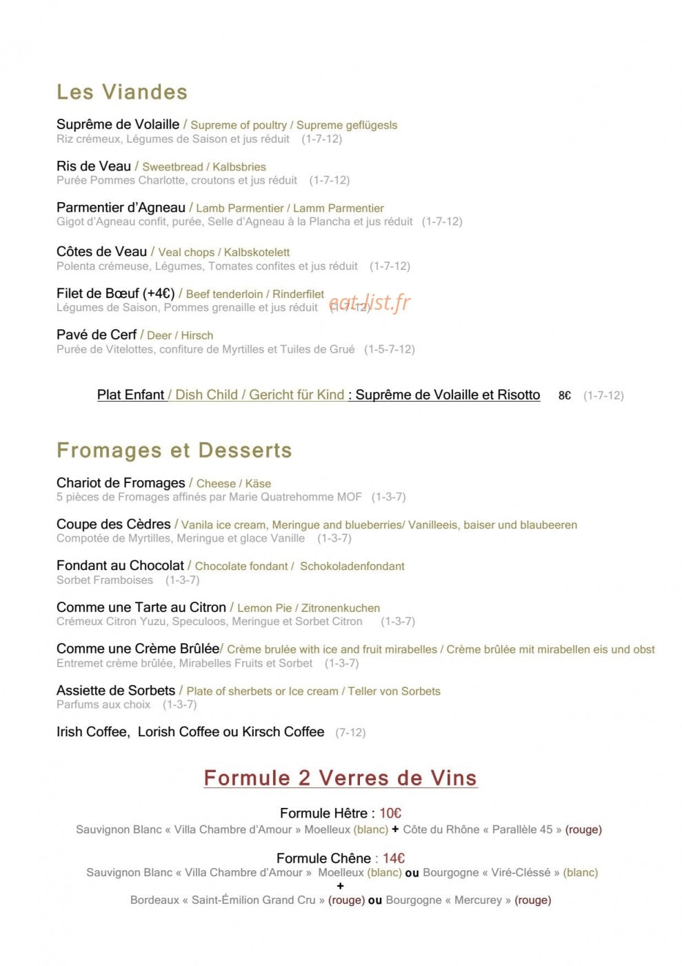 Restaurant Les Cèdres — carte page 2
