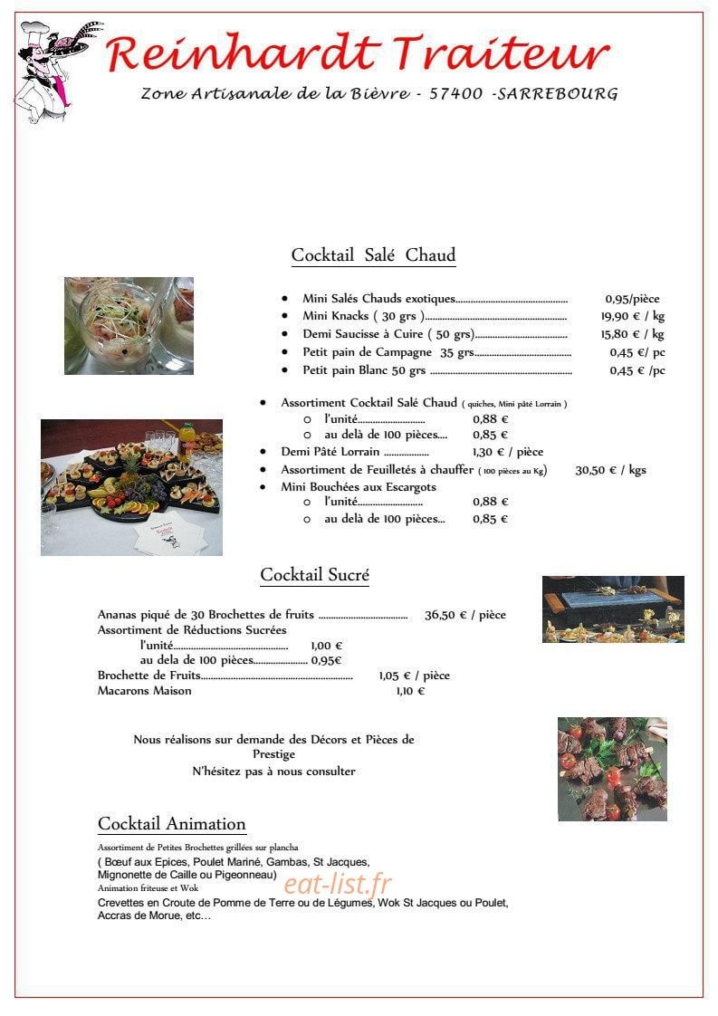 Restaurant Traiteur Reinhardt — carte page 2
