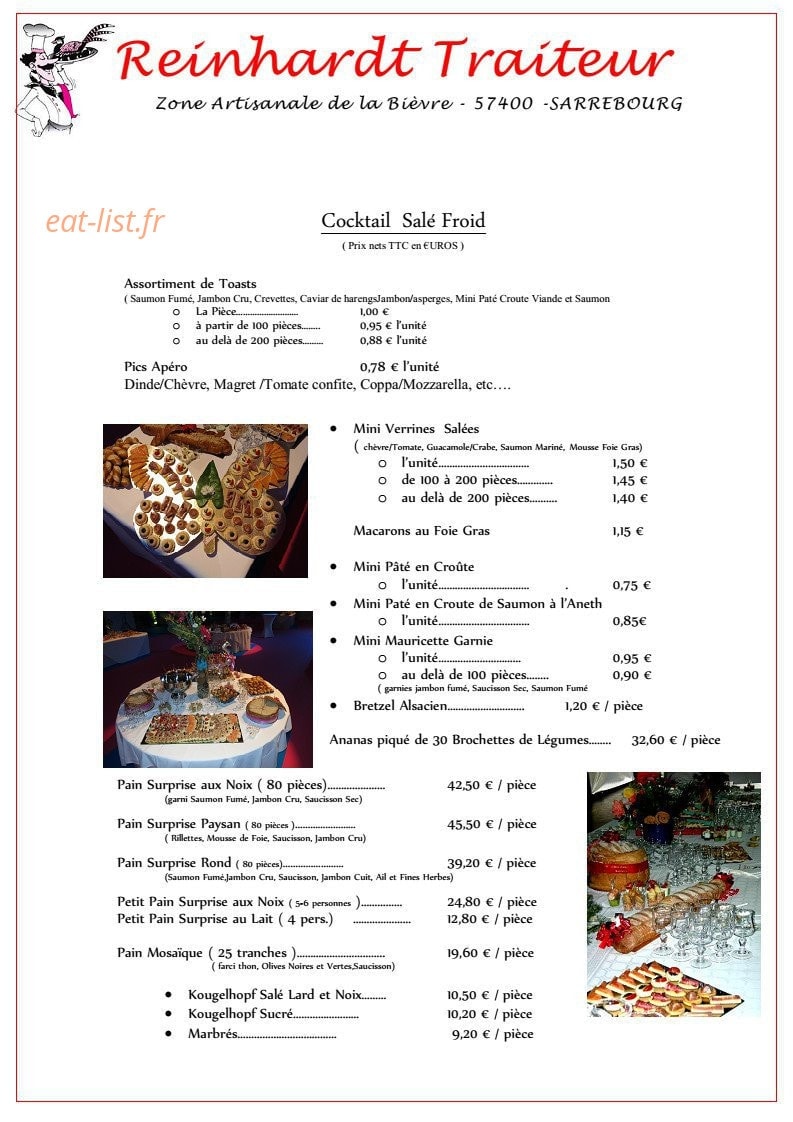 Restaurant Traiteur Reinhardt — carte page 1