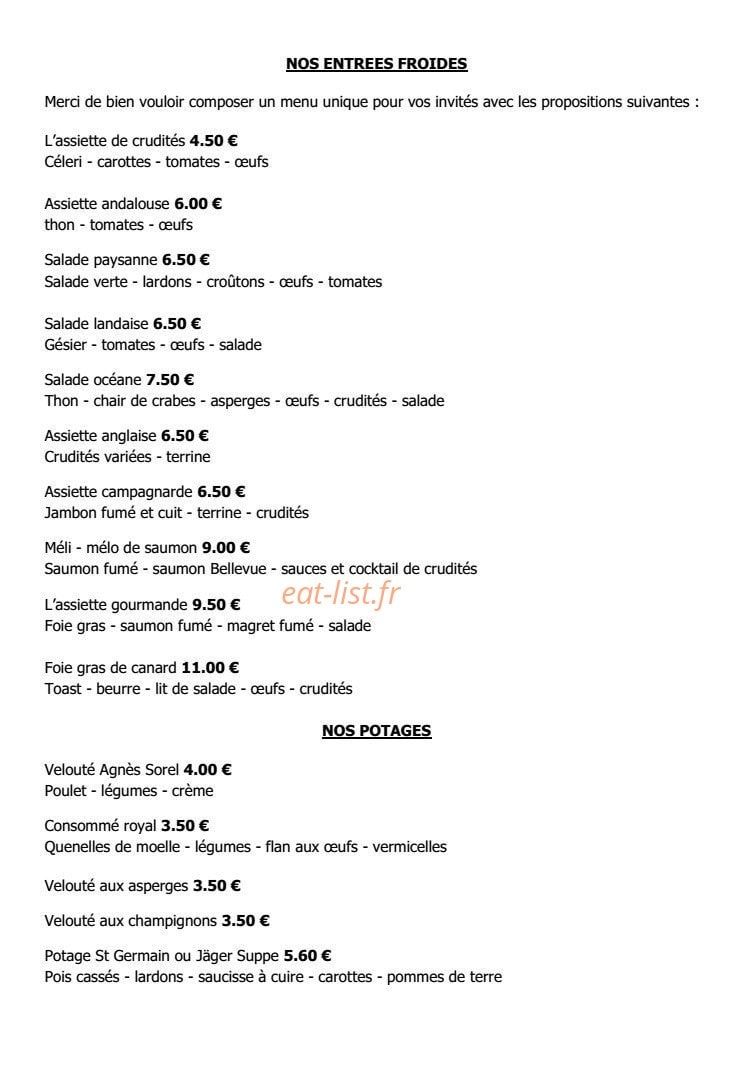 Café Restaurant du Coin — carte page 1