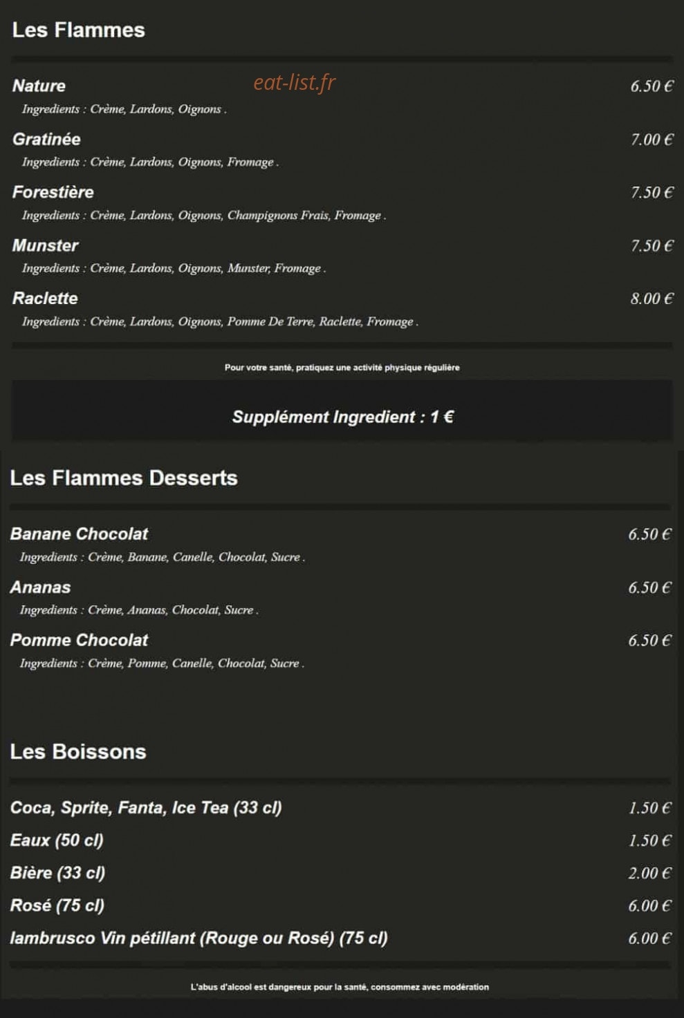 La Grange à Pizzas — carte page 2